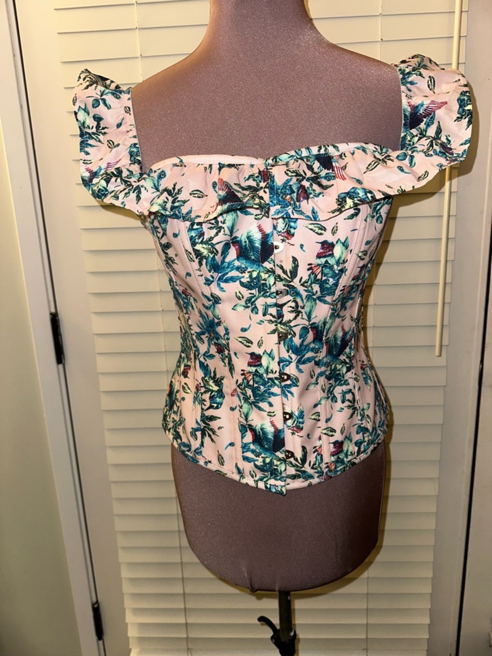 Floral Ruffle Corset Camisole in Pink and Teal